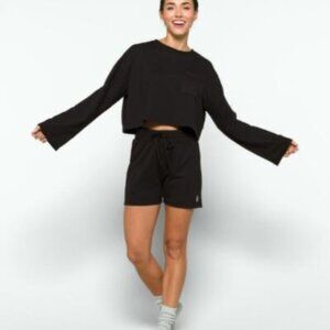 Free People Sunny 2 piece short and sweatshirt set in black xs